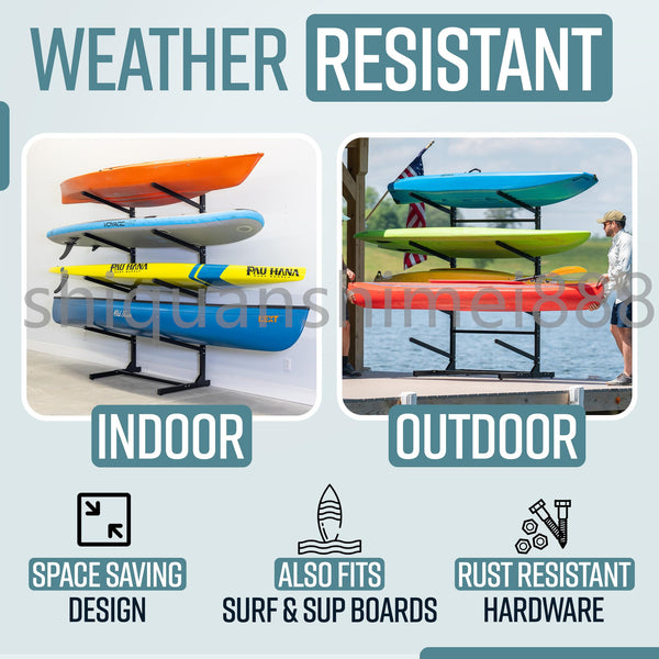 4 Tiers Heavy Duty Freestanding Kayak Surf Board Storage Rack for Kayaks Canoe