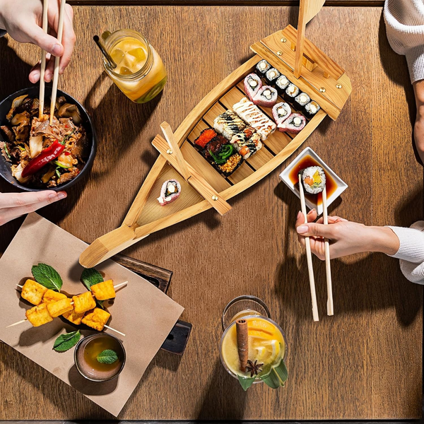 Serving Sushi Boat Tray Platter 50CM Wooden Bamboo Nautical Decor Food Display