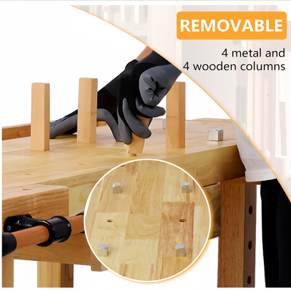 Heavy Duty Wood Workbench with Adjustable Handle & Storage for Garage Workshop