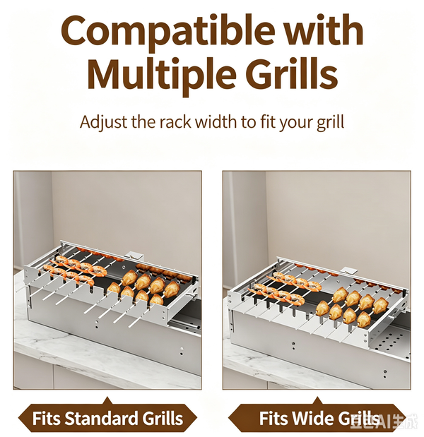 Electric Skewer Kabob Auto Rotating Rotisserie Grill Rack Adjustable Outdoor BBQ