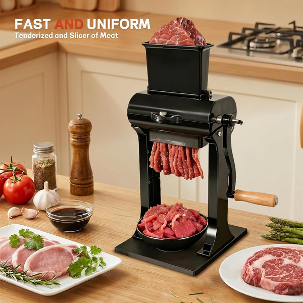 2-in-1 Meat Tenderizer Tool Stainless Steel Manual Cuber & Beef Jerky Slicer Set