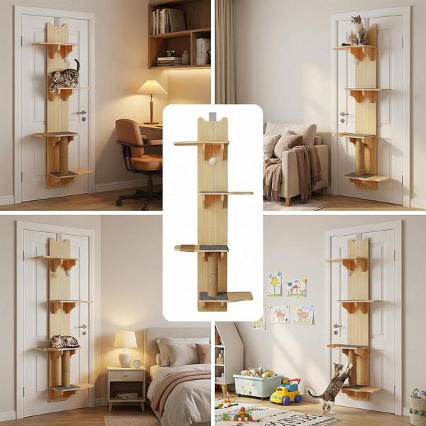 Door Hanging Cat Shelf 4-Levels Cat Tree Door Mounted Cat Climber for Indoor Cat