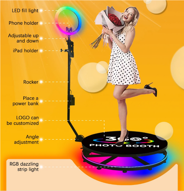 360 Spin Photo Booth Dia 100cm Automatic Rotating Video Booth w/ Flight case