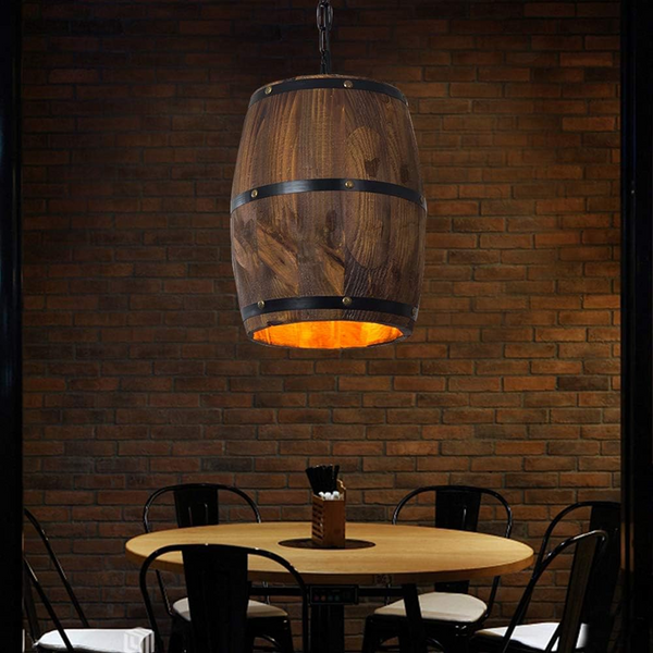 Wood Wine Barrel Pendant Lamp Kitchen Bar Hanging Ceiling Lamp Light Fixtures