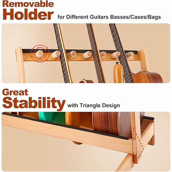 Guitar Stand Folding Design Multiple Guitars Storage Rack w/ Removable Retainers