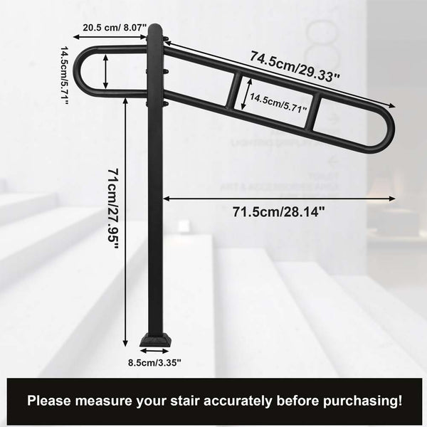 Stair Handrail Railings 1 to 4 Steps Black Metal Adjustable Safety Hand Rail Kit