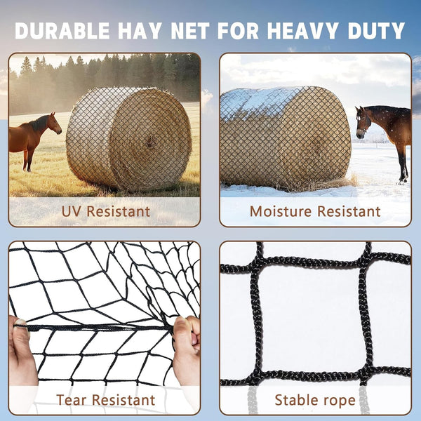Knotless 5x5ft Round Bale Horses Hay Net 4cm Squares for Livestocks Slow Feeder