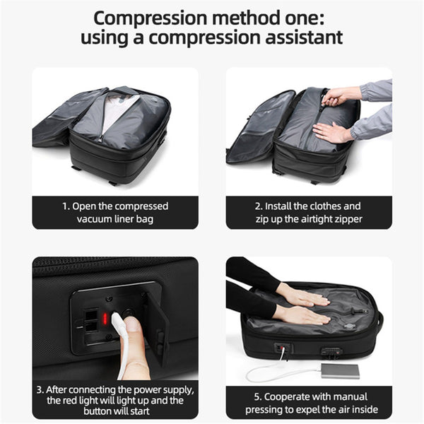 Vacuum Seal Travel Backpack 60L Exapandable Air Compression Built-in Pump