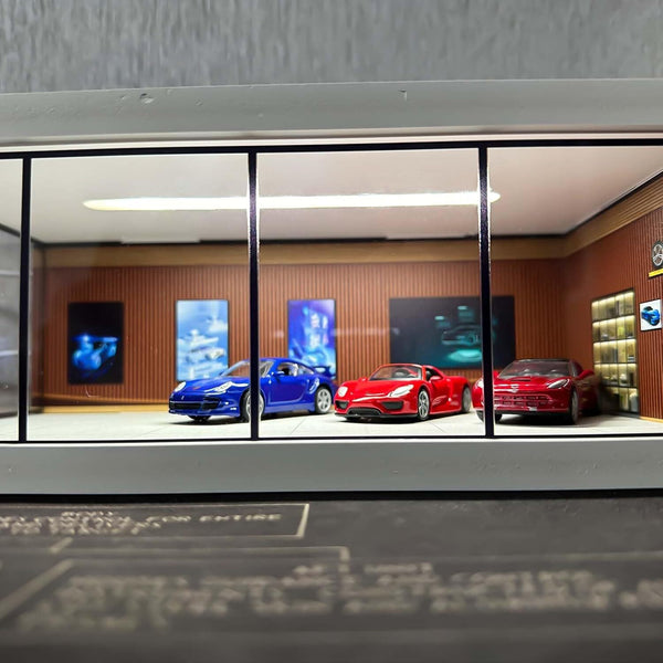 1/64 Car Garage Model LED Lighting Model Car Showroom Scene Display Case