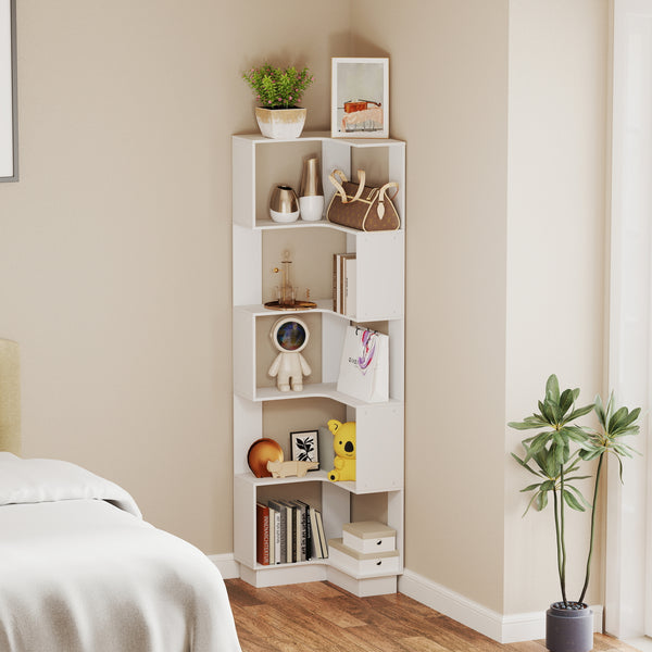 5 Tier Corner Bookshelf Open Display Bookcase for Study Office Books Organiser
