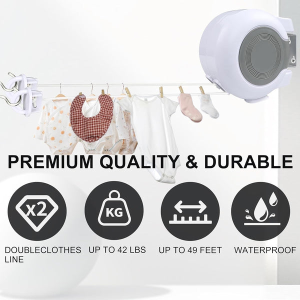 Double Retractable Washing Lines Heavy Duty Clothes Line Indoor Outdoor 30M Long