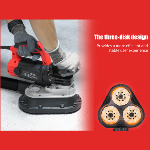 4"x3 Concrete Floor Grinder 3-Head 6 Speed Hand-held Smoothing Sander Polisher