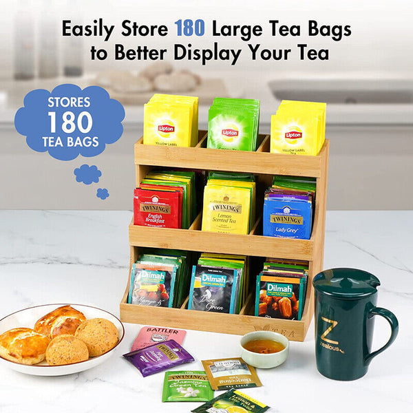 3 Layers Bamboo Tea Bag Caddy Box Storage 3 Layer Bamboo Tea Bag Organizer Boxes