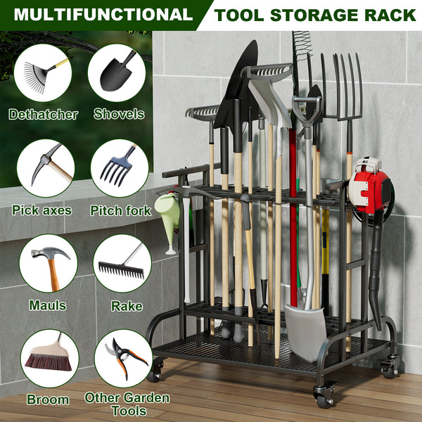 Garden Tool Storage Cart with Wheels Heavy Duty Garage Tool Storage Rack AU