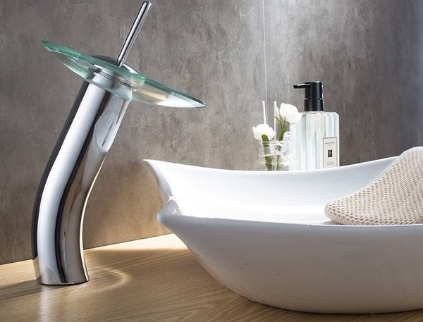 Basin Faucet Modern Round Waterfall Faucet Hot Cold Tall Bathroom Faucet WELS