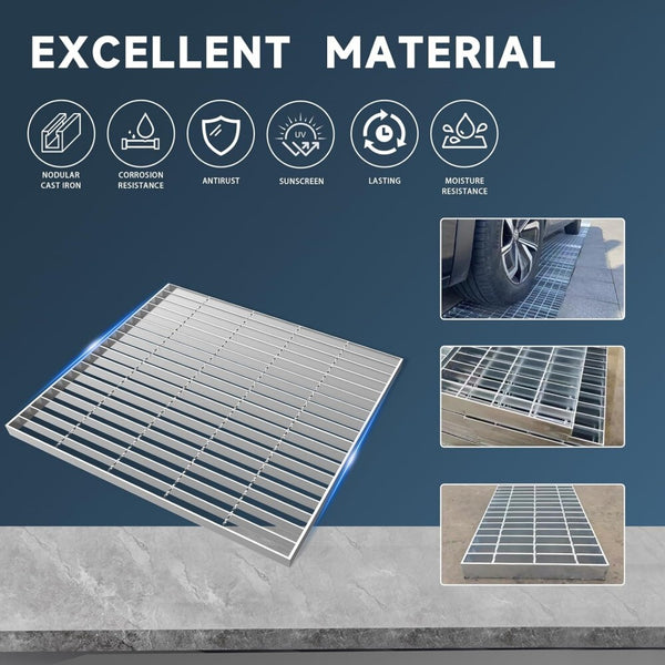 Galvanized Steel Drain Grate 50×50 CM Outdoor Drain Cover Heavy Duty for Yard AU