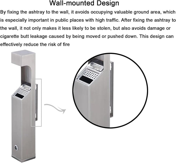 Wall Mounted Ashtray Pubs Outdoor Cigarette Disposal  Ash Bins Lockable w/ Keys