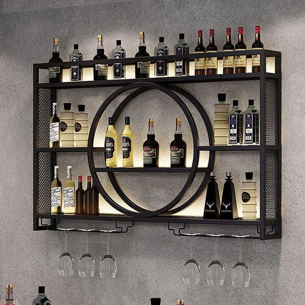 3-Tier Metal Wine Rack w/ LED Light Wine Bottle Shelf For Home Bar Display 1.2m