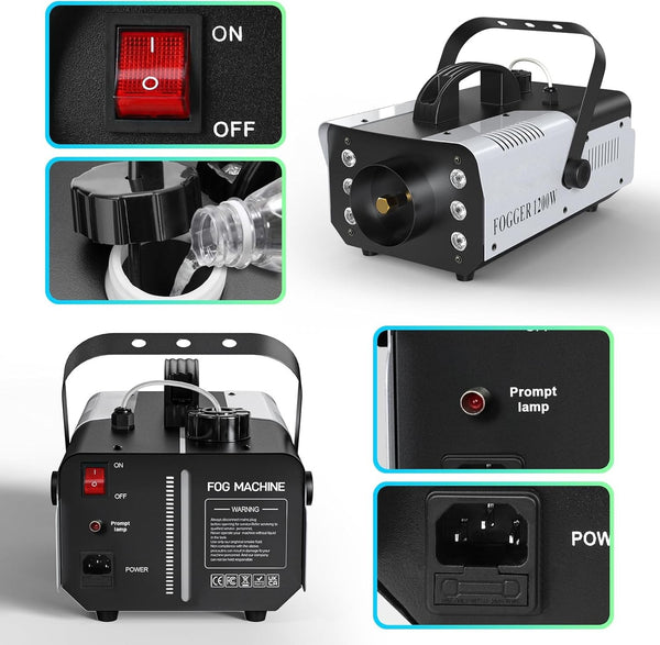 1500W RGB Fog Machine 6 Colorful LED Lights for Smoke Machine Indoor/Outdoor Use