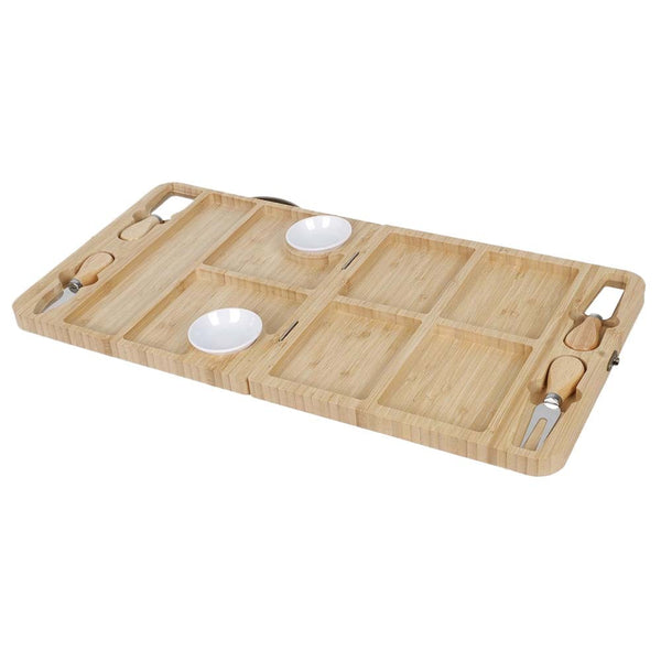 Bamboo Cheese Cutting Board Knife Gift Set Wooden Snack Serving Tray Foldable