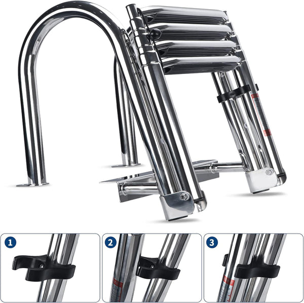 4 Steps Boat Ladder Telescoping Telescopic Yacht/Pontoon Ladder Boarding Ladder