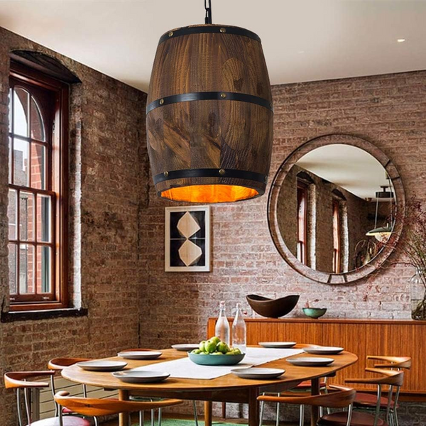 Wood Wine Barrel Pendant Lamp Kitchen Bar Hanging Ceiling Lamp Light Fixtures
