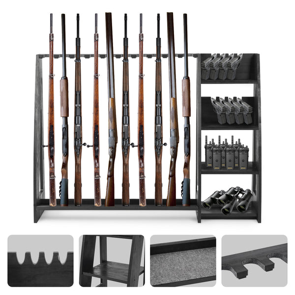 10-Slot Standing Rifle Gun Rack Shotgun Firearm Home Storage Display Wooden Rack