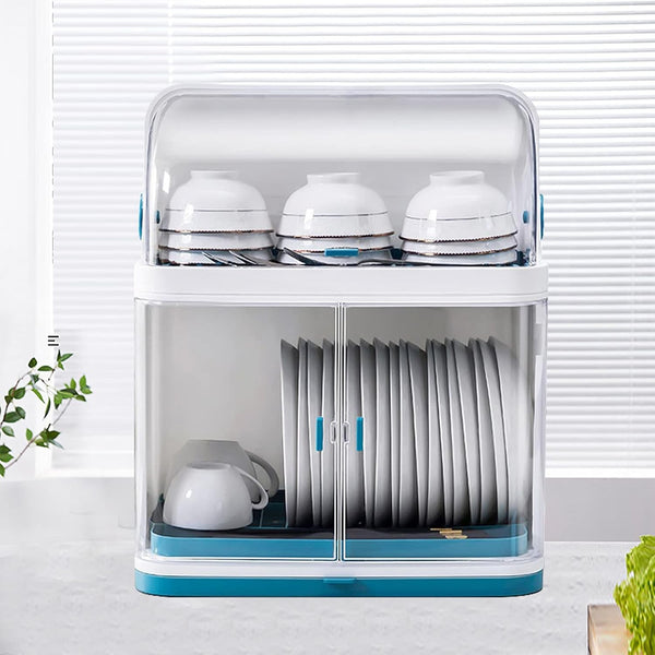 2 Tier Dish Drying Rack with Lid Cover Kitchen Cabinet Organizer for Plates Bowl