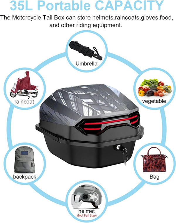 Motorcycle Tour Tail Box Scooter Trunk Luggage Lockable Waterproof w/ Mountings