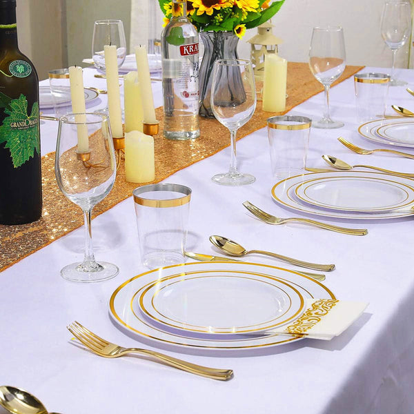 350pc Dinner Plates Reusable Party Plates Silverware For 50 Guests Wedding Party