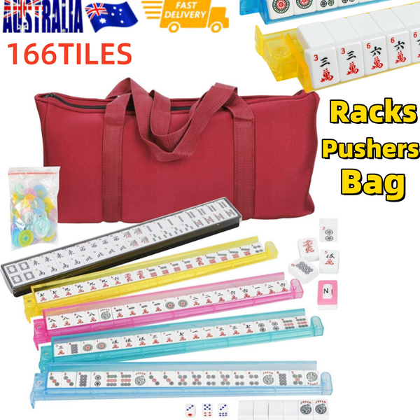 American Mahjong Set 166 Tiles 4 Pushers Racks Portable MahJong Travel Soft Bag