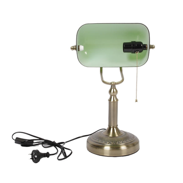 Classical Banker Desk Lamp Pull Chain Switch Green Glass Light Home Deco AU Plug