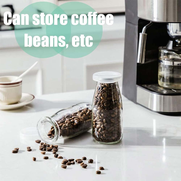 200ML Clear Glass Sauce Bottles 12pcs Milk Jar Reusable Bottle Water Jars W/ Lid