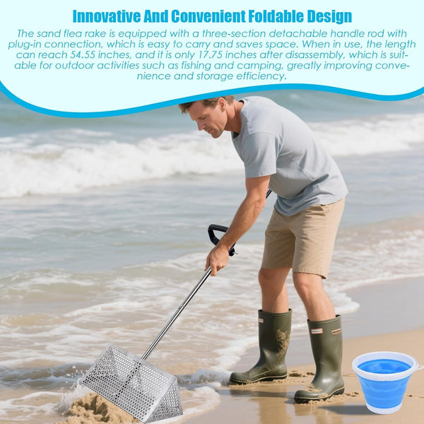 Sand Fleas Rake With Pail Shark Tooth Sifter Stainless Steel Sand Fleas Rake