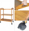 Solid Wood 3 Tier Shelf Serving Table with Wheels Bar Cart Kitchen Storage Cart