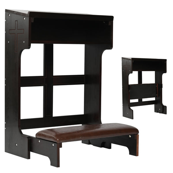Wood Prayer Bench Stool Kneeler with Shelf and Cushion Church Prayer Table Chair