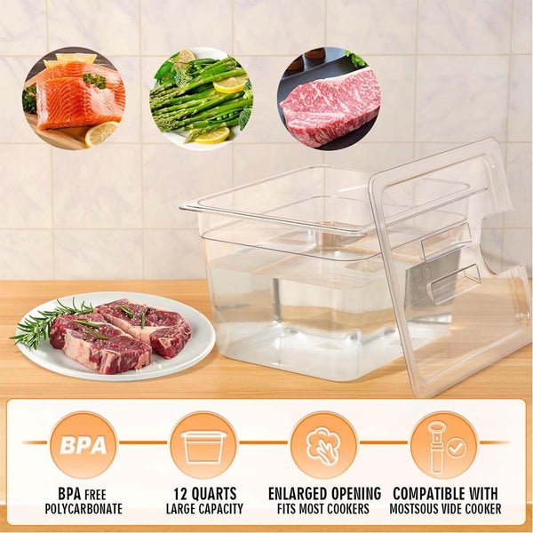Sous Vide Container 12L Sous Vide Rack with Lid & Rack - BPA Free Complete Sous