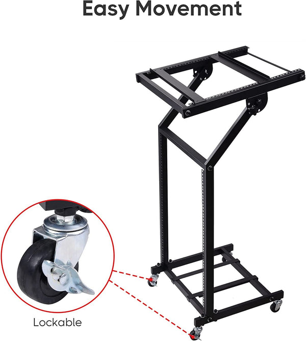 12U Adjustable Audio Rack Mount Studio Equipment Rolling Mixer Stand Stage Cart