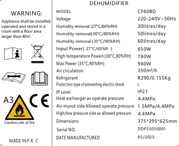 60L/day Commercial Dehumidifier Home Electric Dryer Dehumidifier Hot Gas Defrost