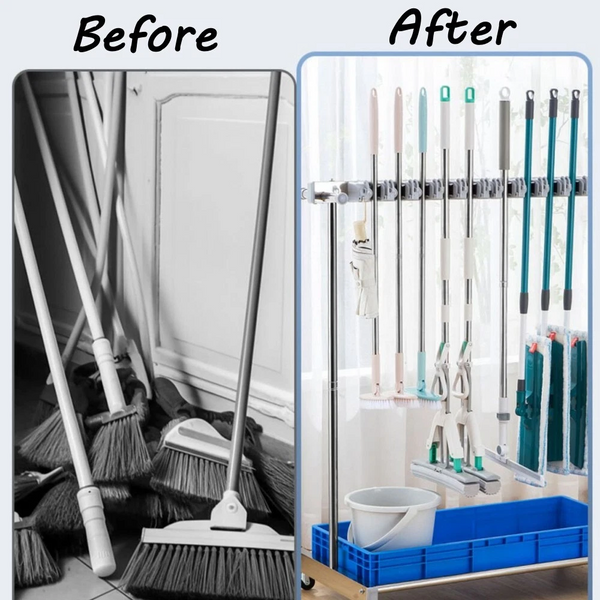 Broom Hanger Mop Holder with Drain basket Movable Mop Rack Cleaning Tool Cart AU