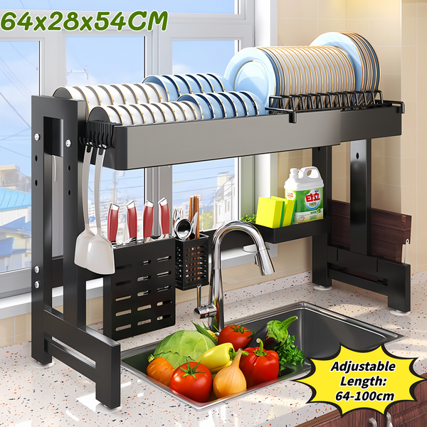 Over The Sink Dish Drying Rack 64-100CM Length and Height Adjustable Dish Drying