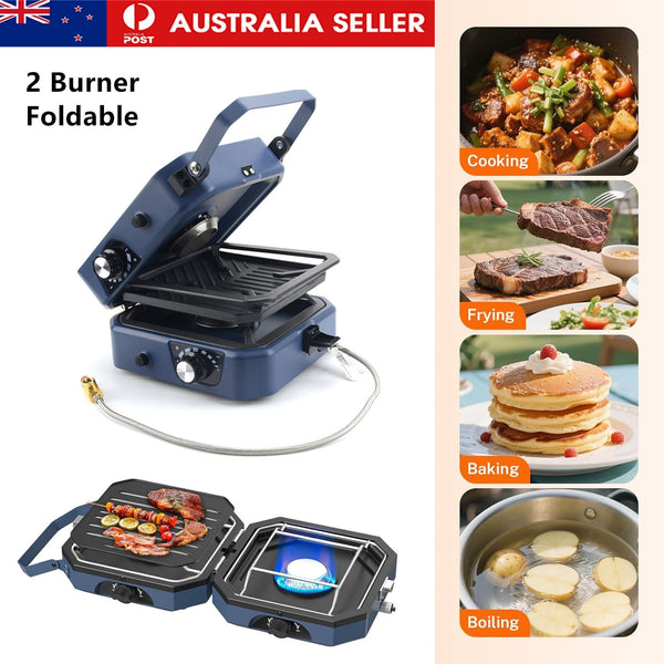 2-Burner Camping Stove Foldable Gas Camp Stove For Outdoor Cooking w/Carry Bag