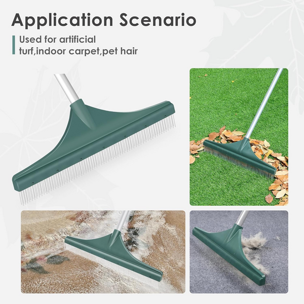 Turf Carpet Rake Broom Hand Rake Carpet Rake for Pet Hair with Adjustable Handle