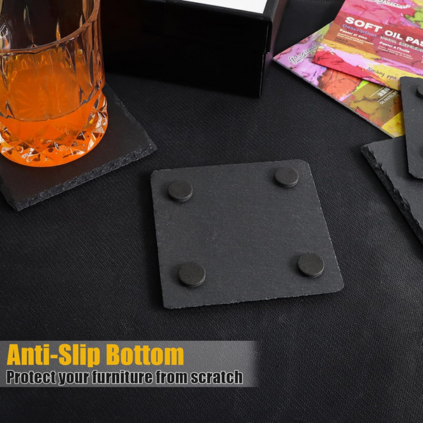 10Pack Square Slate Drink Coasters 4 Inch Slate Stone Coasters Bulk Cup Coasters