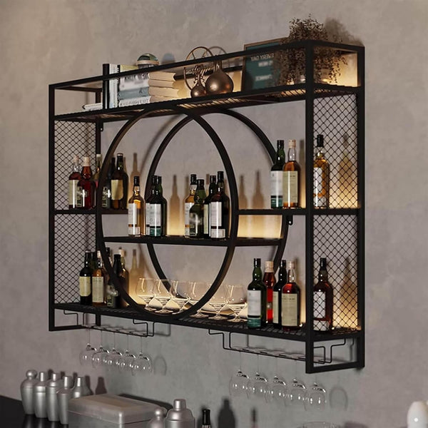 3-Tier Metal Wine Rack w/ LED Light Wine Bottle Shelf For Home Bar Display 1.2m