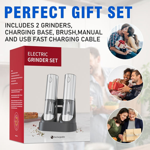 2pcs Electric Salt And Pepper Grinder Set Rechargeable Auto Mill w/Charging Base