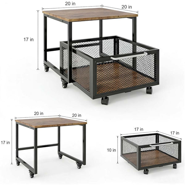 Mini Bar Fridge Beverage Cooler Drinks Refrigerator Stand with Drawer Cart Home