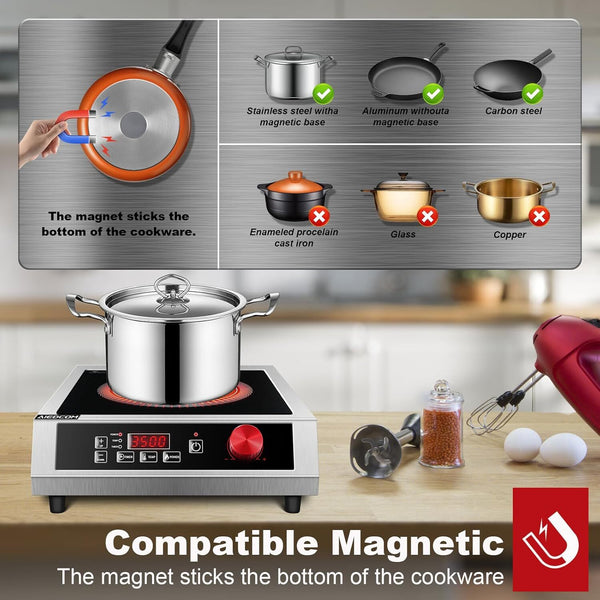 Portable Commercial Cooktop 5000W Induction Burner with Temp Settings Timer AU