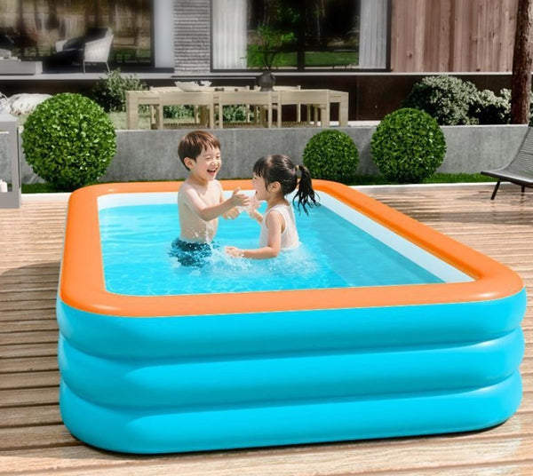 118" Inflatable Swimming Pool with Sun Shade Large Slide Kits Kids Water Playing