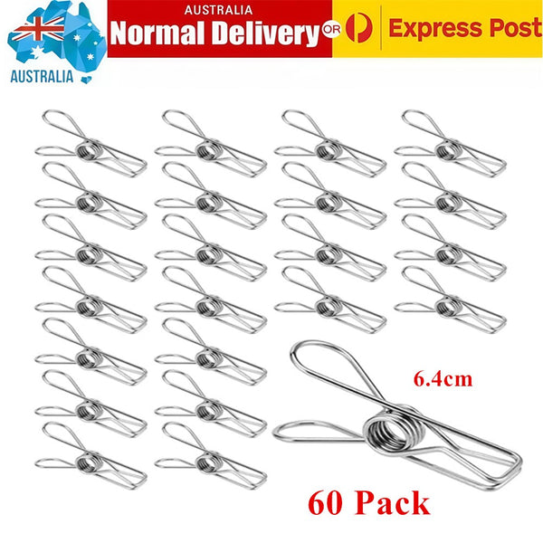 60pcs Stainless Steel Clothes Pegs Hanging Windproof Wire Clips Photos Clips AU
